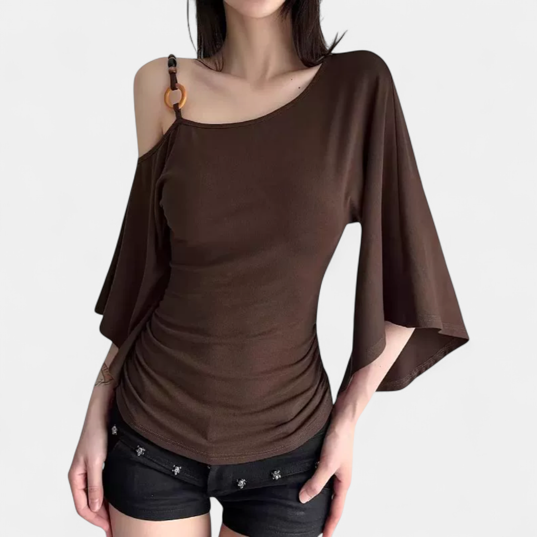 VEDRA | Retro Asymmetrical Flounce Sleeve Top