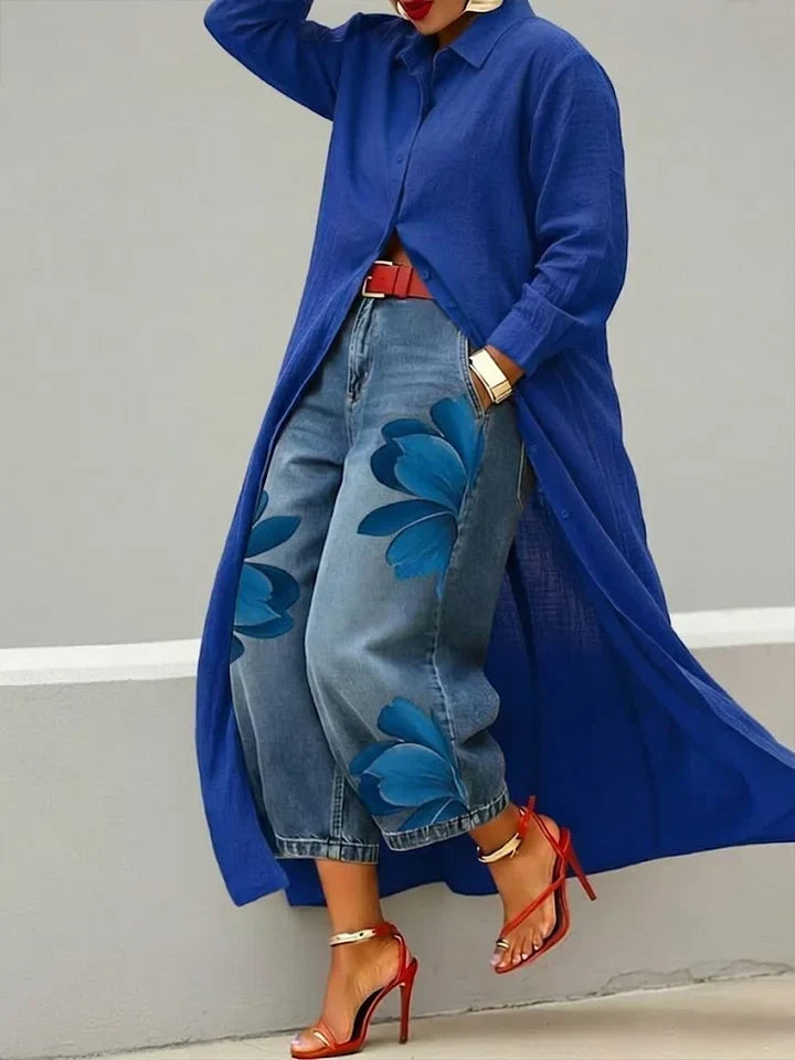 Odette | Longline Shirt and Wide Leg Jeans Set