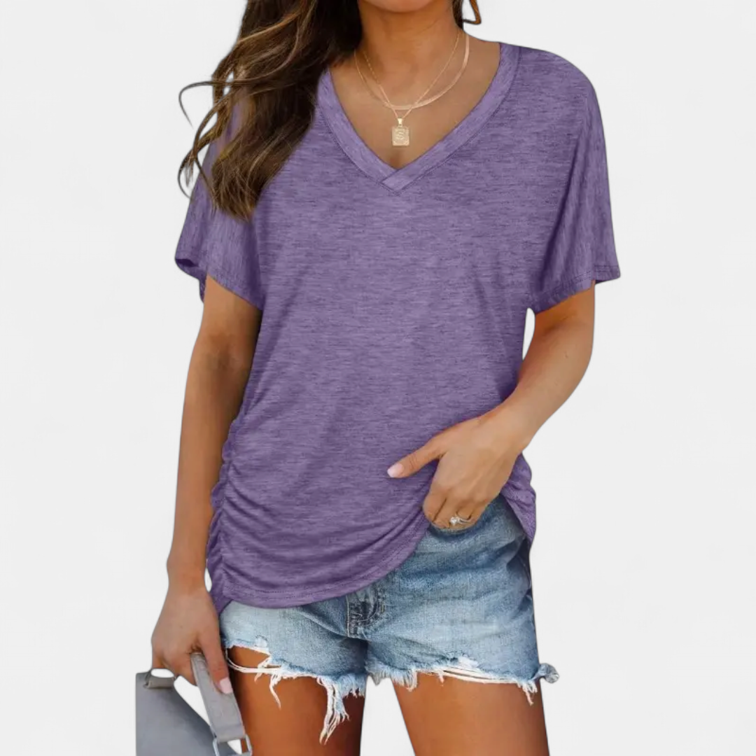 BREEANA™ – Relaxed Bat Sleeve V-Neck Tee