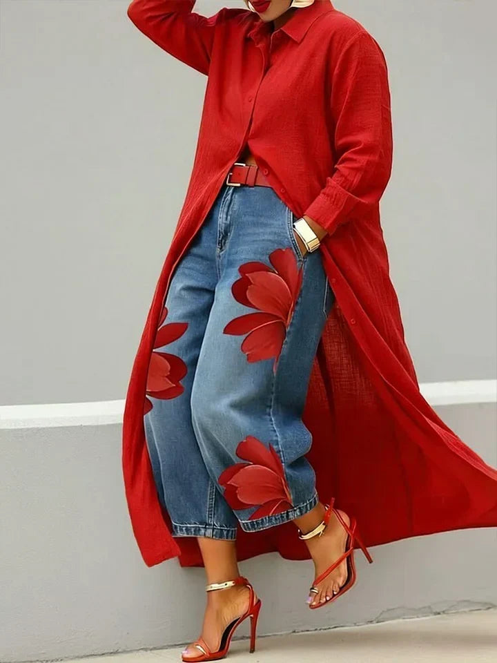 Odette | Longline Shirt and Wide Leg Jeans Set