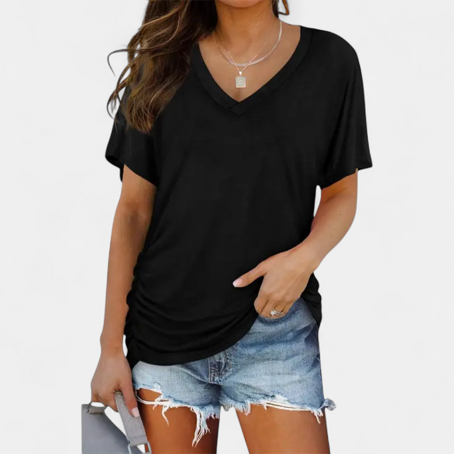 BREEANA™ – Relaxed Bat Sleeve V-Neck Tee