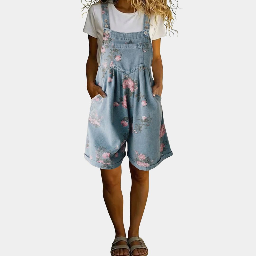 Judy | Vintage Washed Soft Denim Floral Overalls