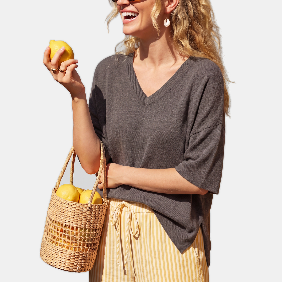 Women's Relaxed Half Sleeve V-Neck Knit Sweater Top