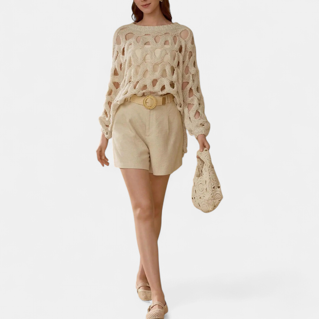 PALOMA™ – Openwork Crochet Long Sleeve Sweater