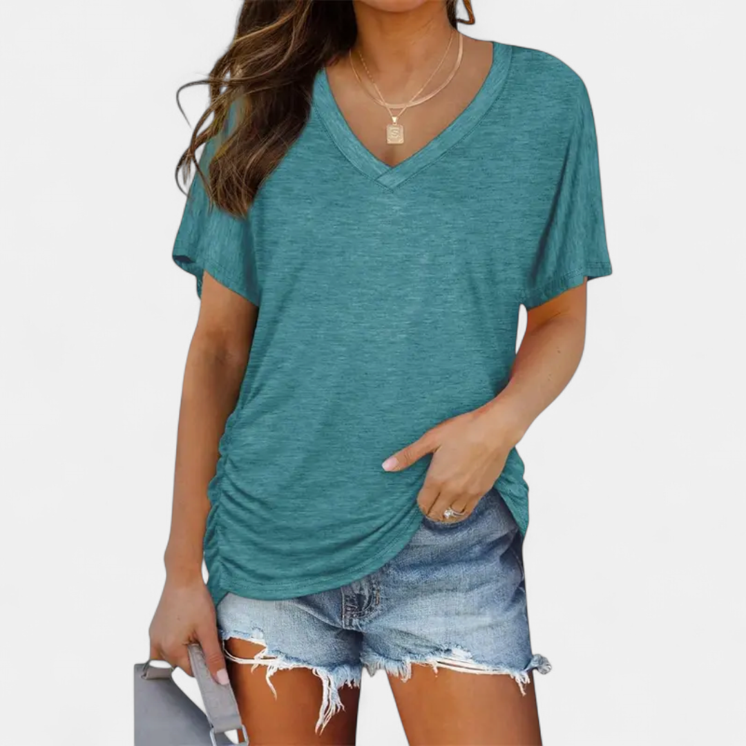 BREEANA™ – Relaxed Bat Sleeve V-Neck Tee