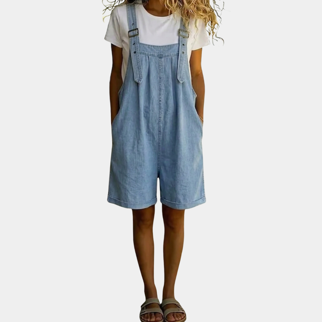Clara | Vintage Washed Soft Denim Short Overalls