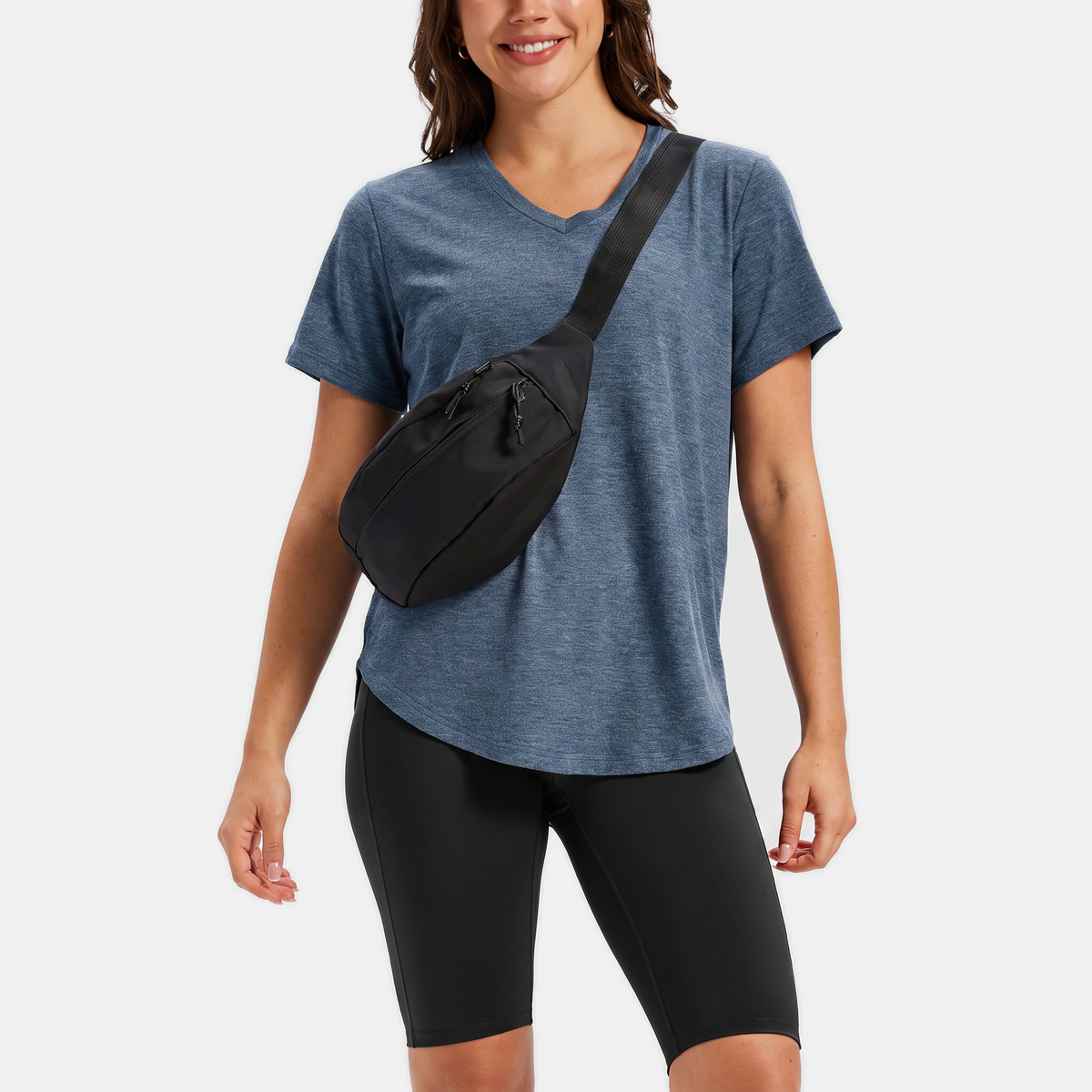 Women's V-Neck Short Sleeve Relaxed Fit T Shirt Curved Hem