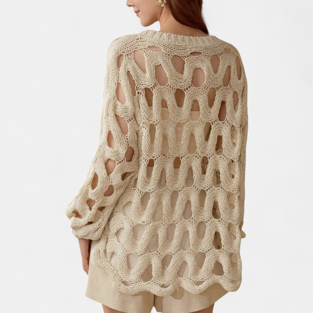 PALOMA™ – Openwork Crochet Long Sleeve Sweater