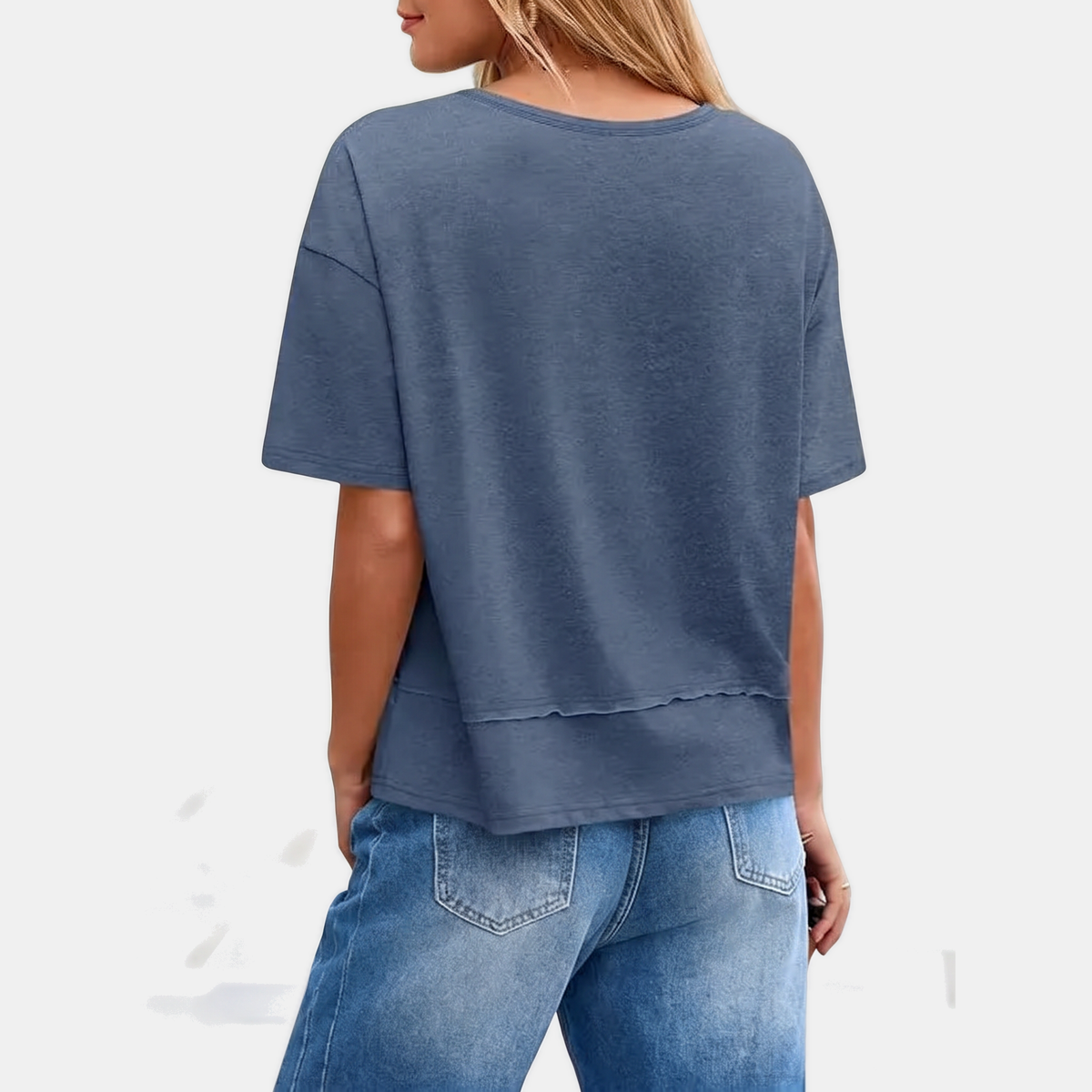 Women's Oversized V Neck T Shirt Lettuce Hem Dropped Shoulder Top