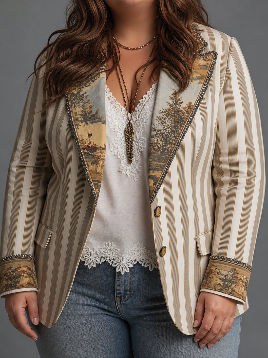 Striped Artistic Lapel Blazer