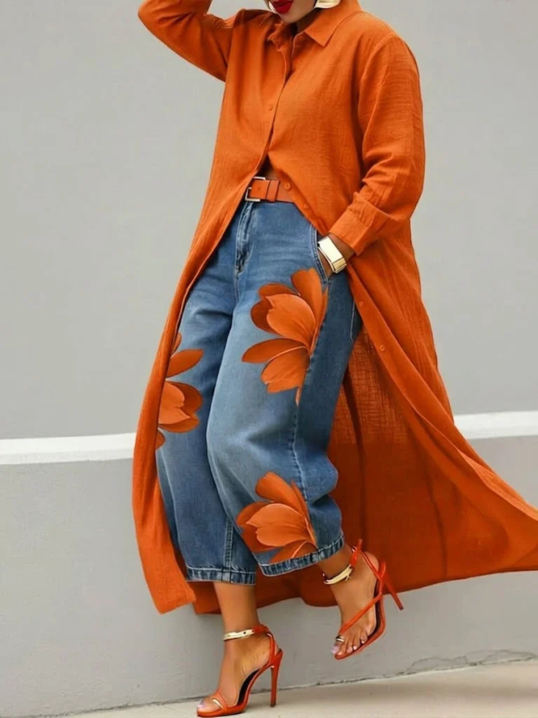 Odette | Longline Shirt and Wide Leg Jeans Set