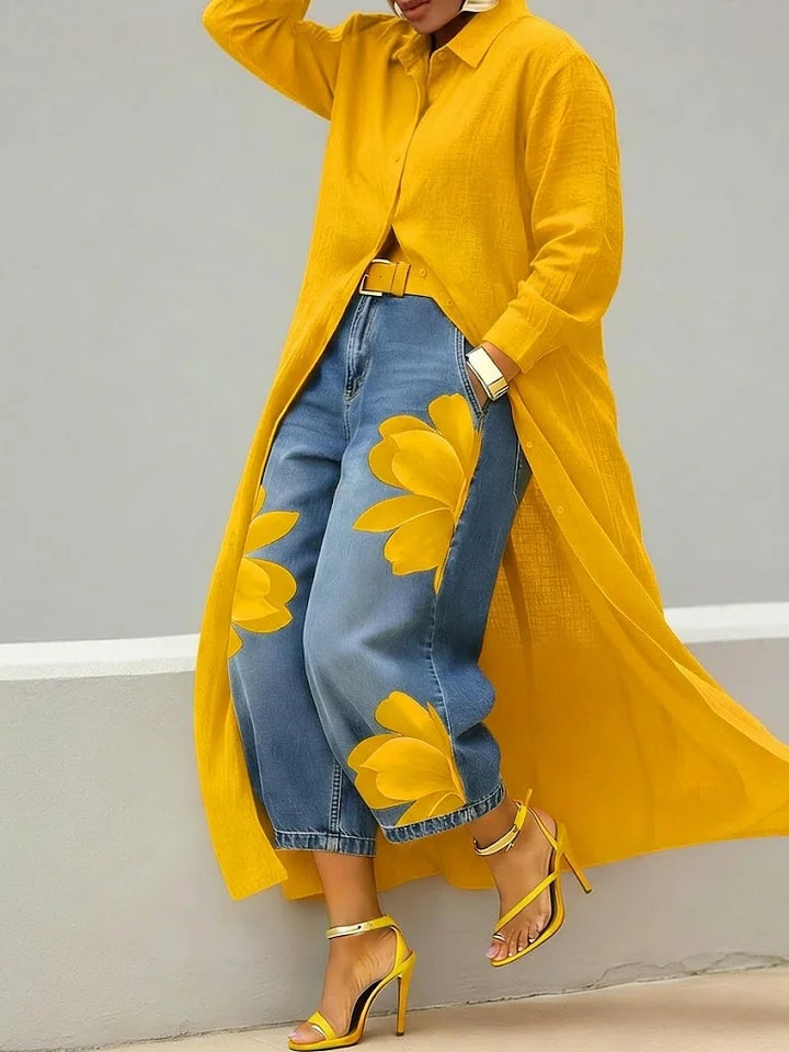 Odette | Longline Shirt and Wide Leg Jeans Set