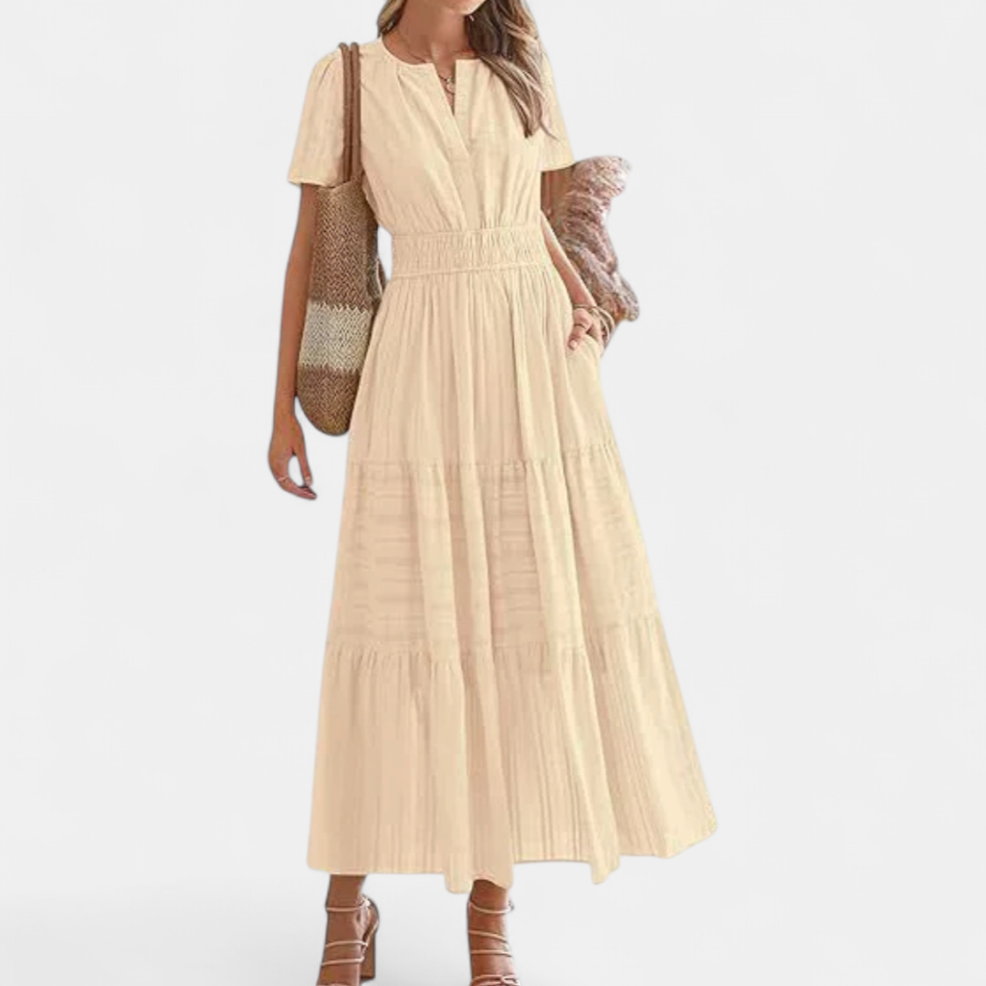 CORALIE™ – Flirty V-Neck Puff Sleeve Dress