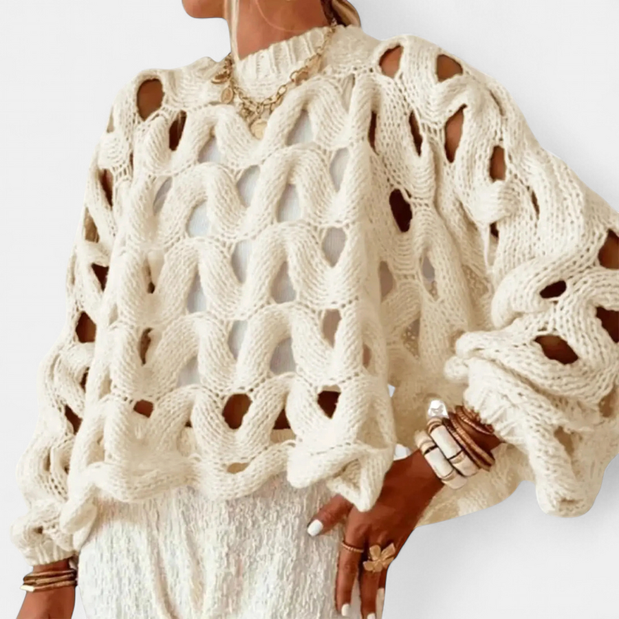 PALOMA™ – Openwork Crochet Long Sleeve Sweater