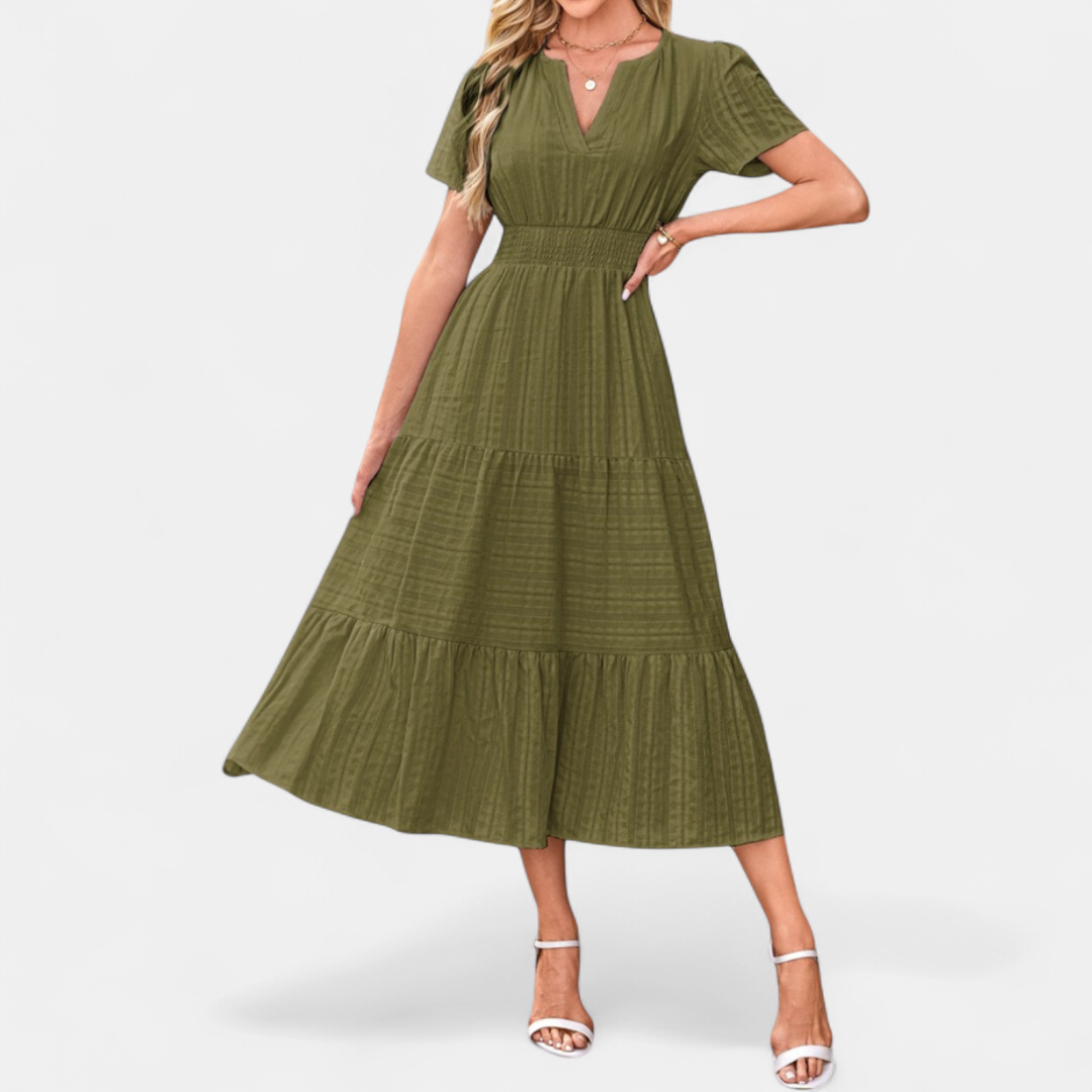CORALIE™ – Flirty V-Neck Puff Sleeve Dress