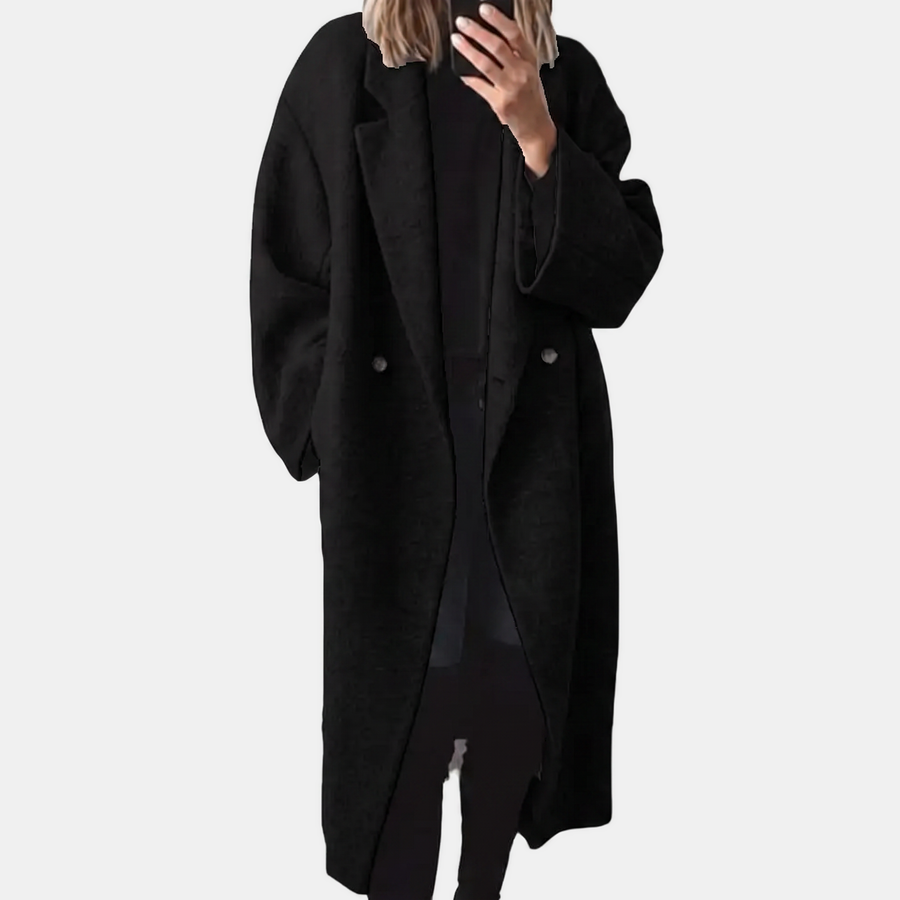 Women's Double Breasted Notched Lapel Longline Winter Coat