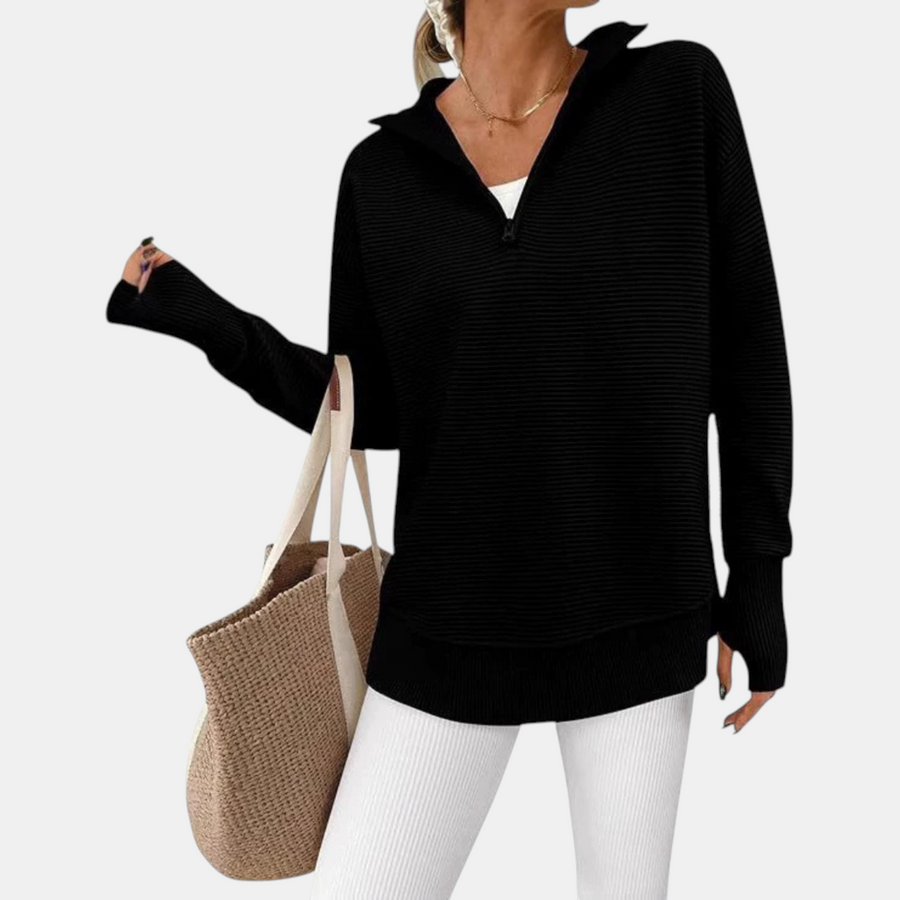 Women's Quarter Zip Sweater Oversized Ribbed Knit Pullover