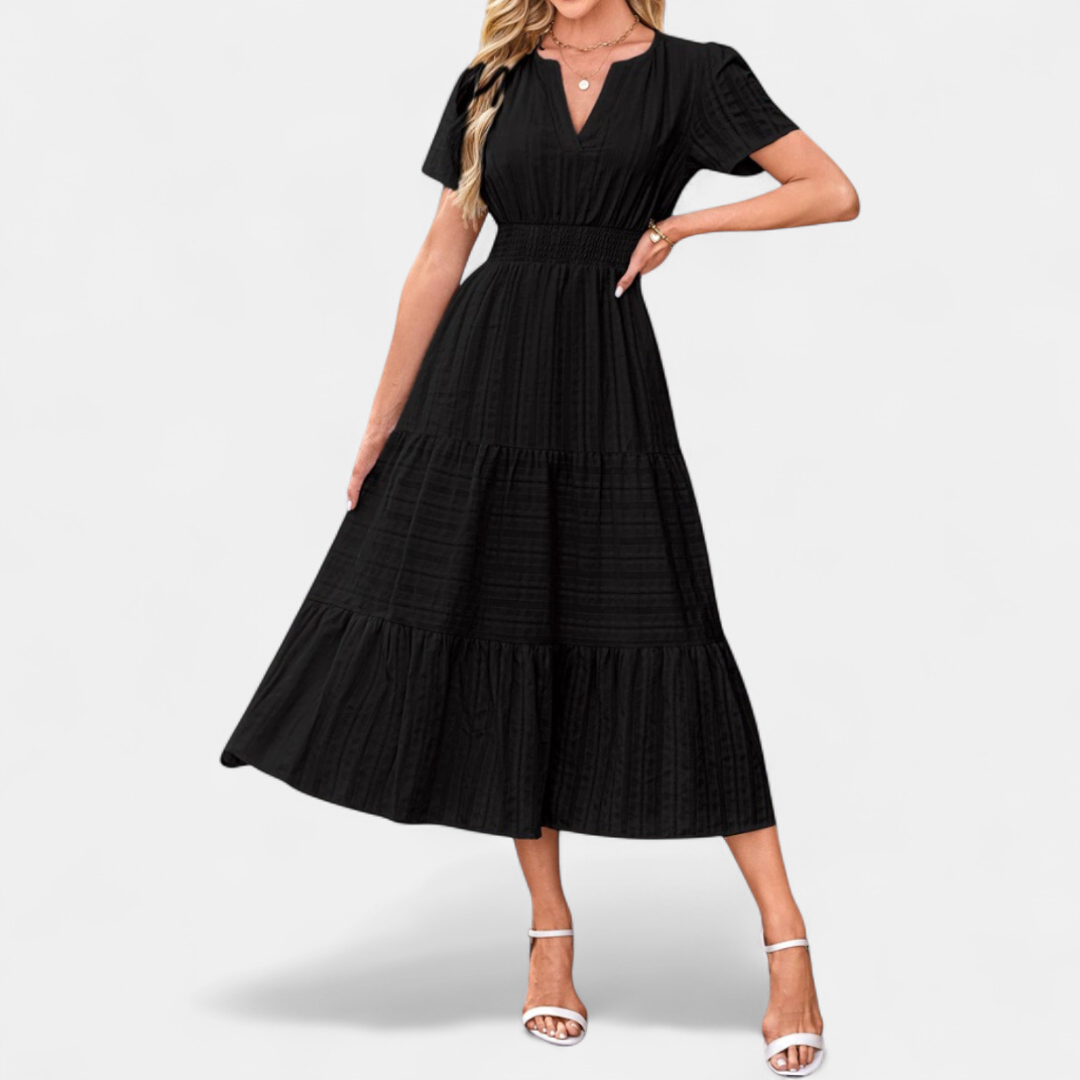 CORALIE™ – Flirty V-Neck Puff Sleeve Dress