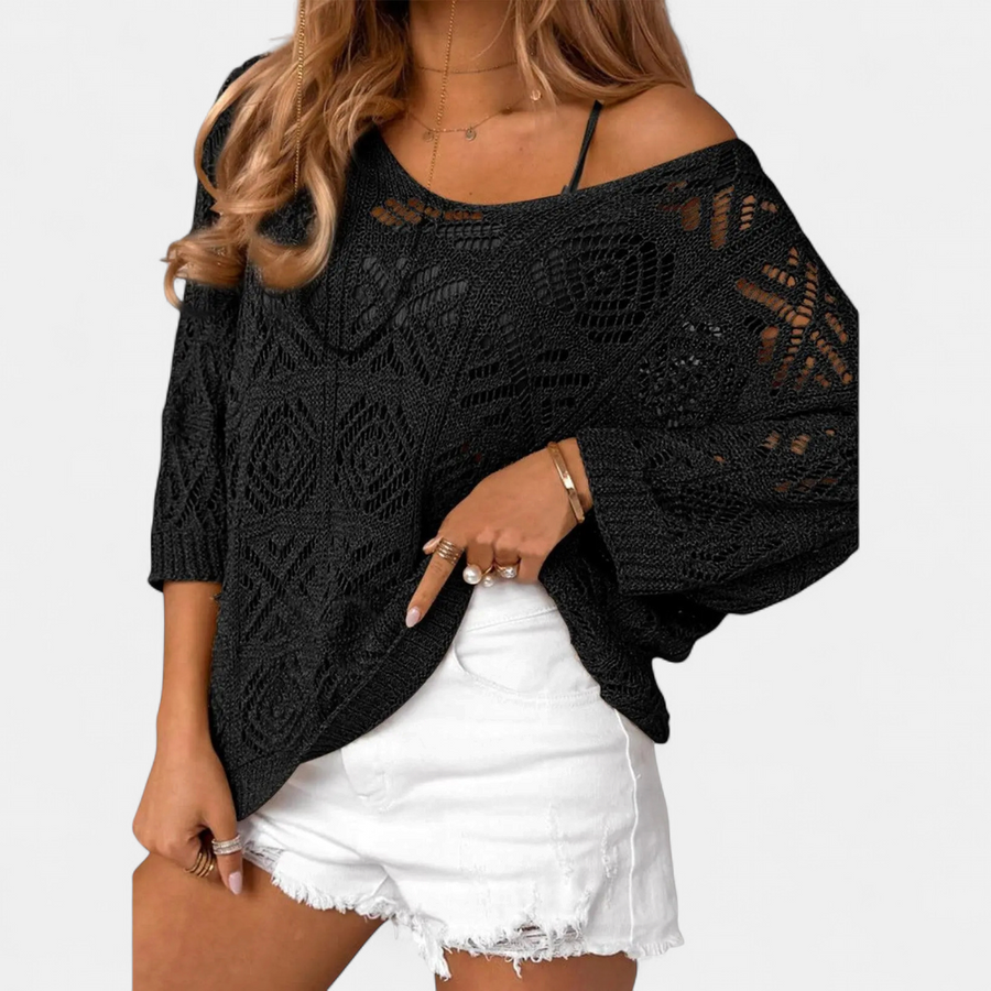 CORA™ – Crochet Batwing Pullover Sweater