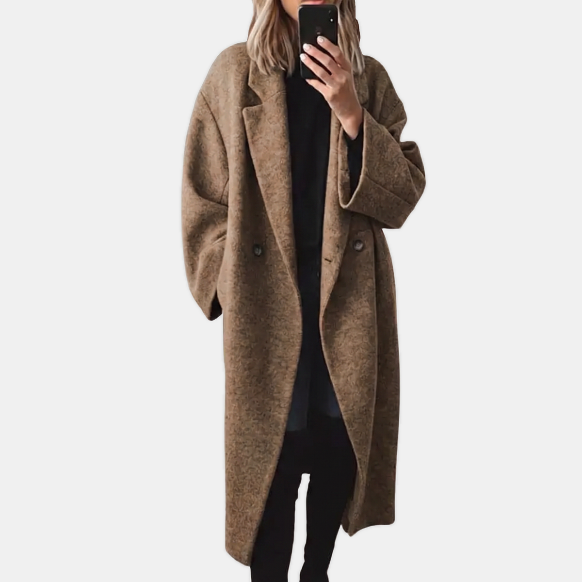 Women's Double Breasted Notched Lapel Longline Winter Coat