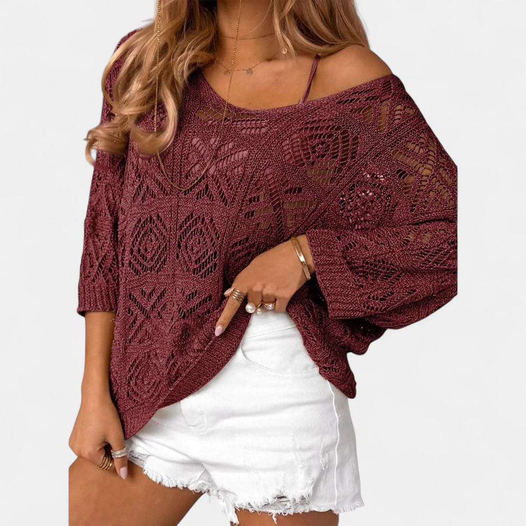 CORA™ – Crochet Batwing Pullover Sweater