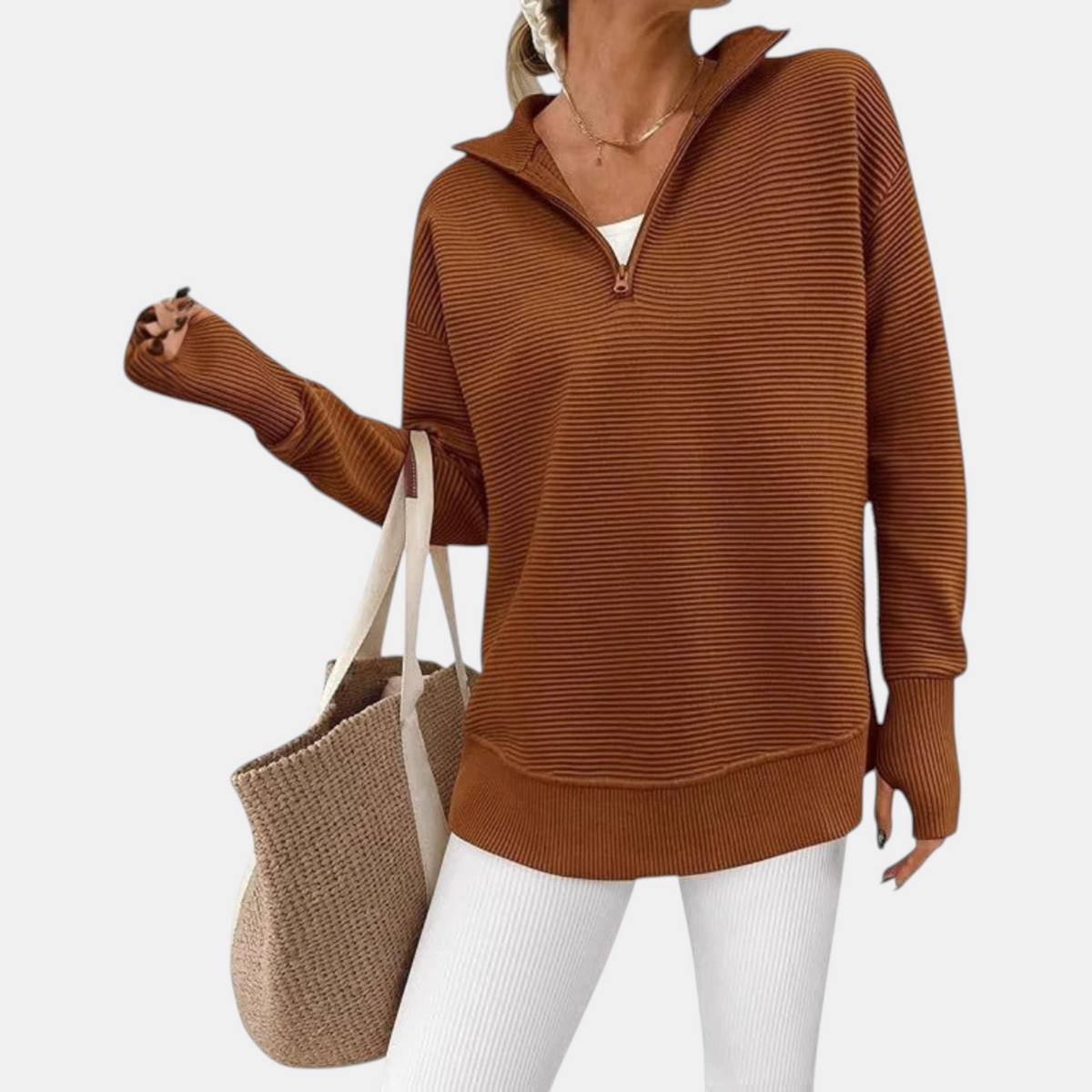 Women's Quarter Zip Sweater Oversized Ribbed Knit Pullover