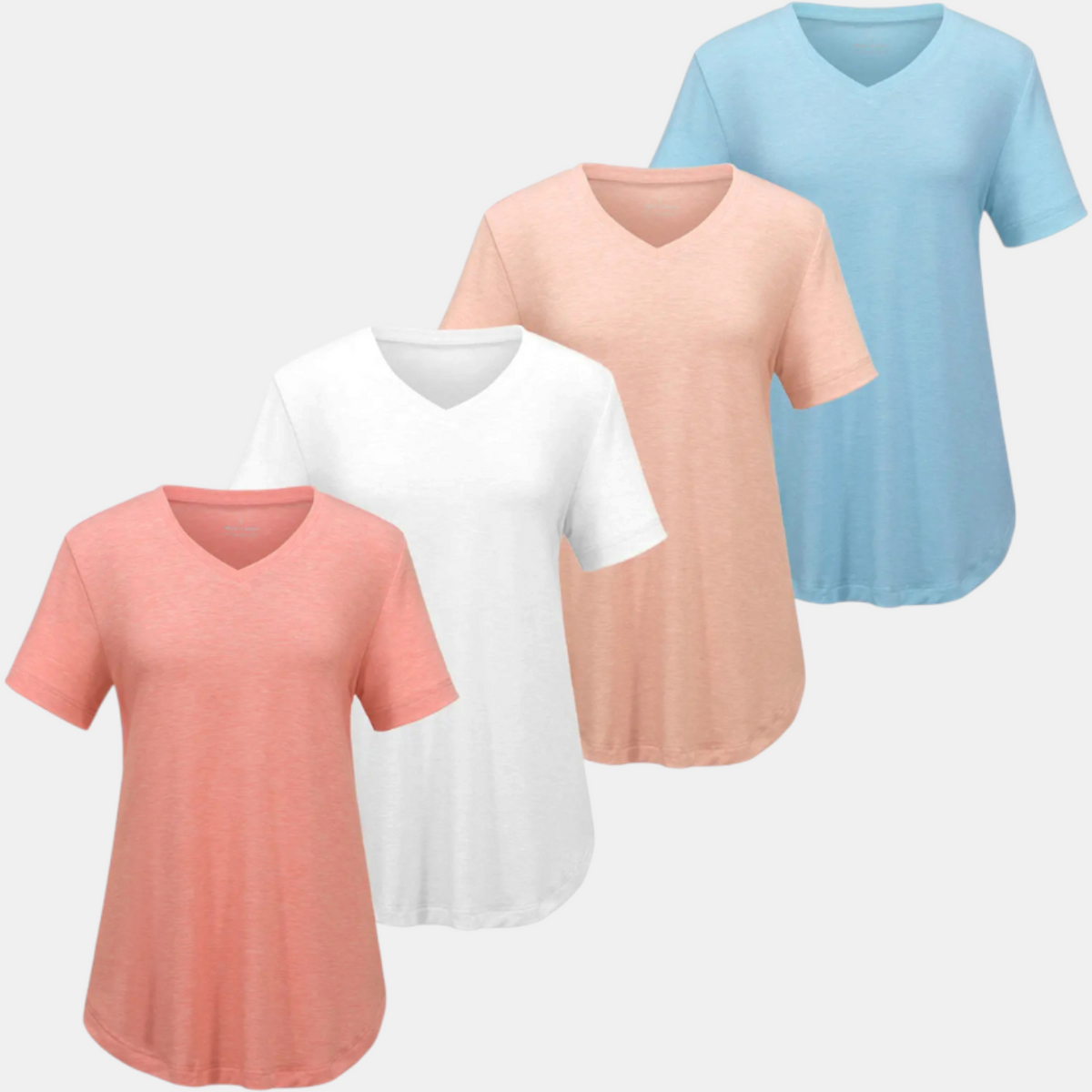Women's V-Neck Short Sleeve Relaxed Fit T Shirt Curved Hem