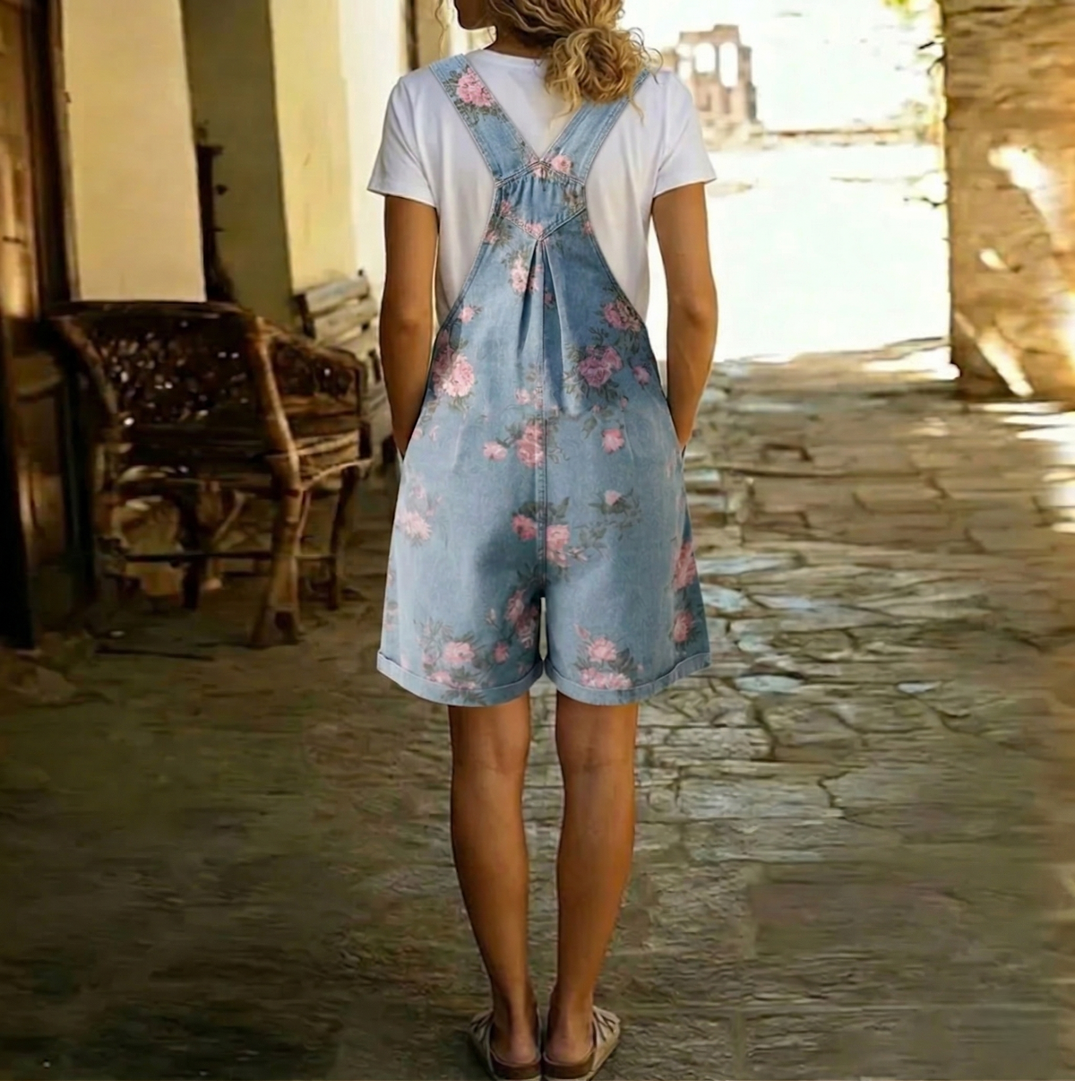 Judy | Vintage Washed Soft Denim Floral Overalls