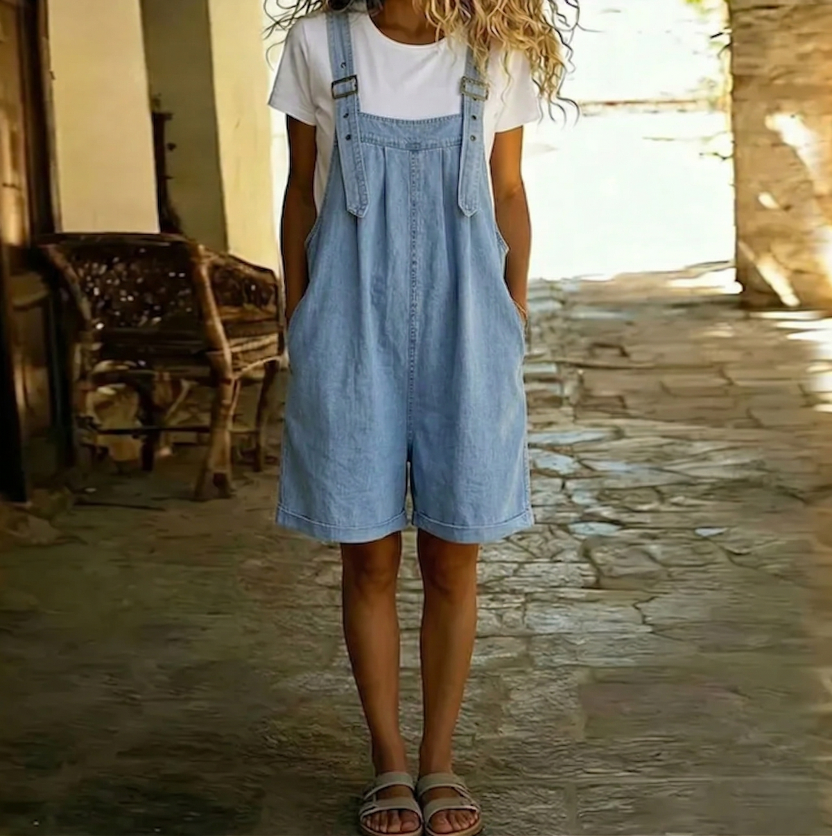 Clara | Vintage Washed Soft Denim Short Overalls