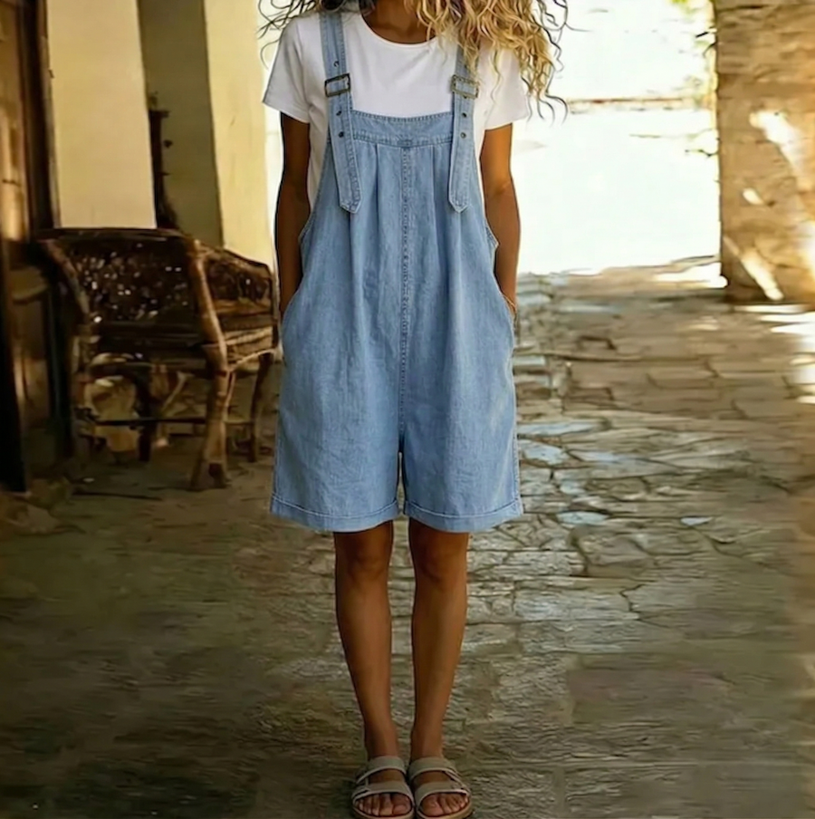 Clara | Vintage Washed Soft Denim Short Overalls