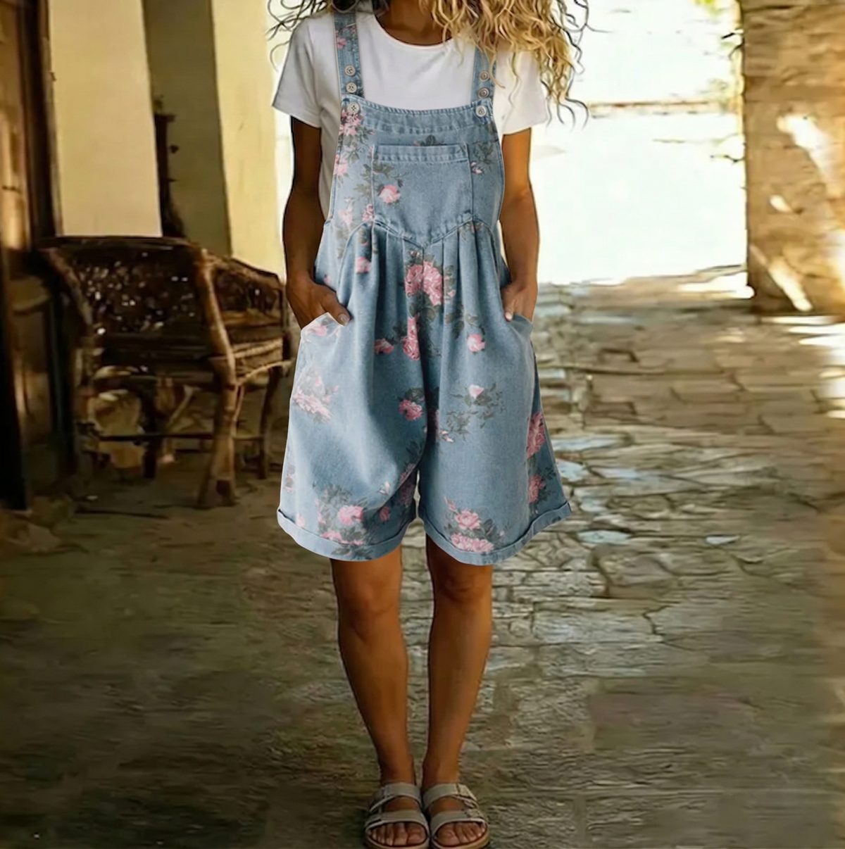 Judy | Vintage Washed Soft Denim Floral Overalls