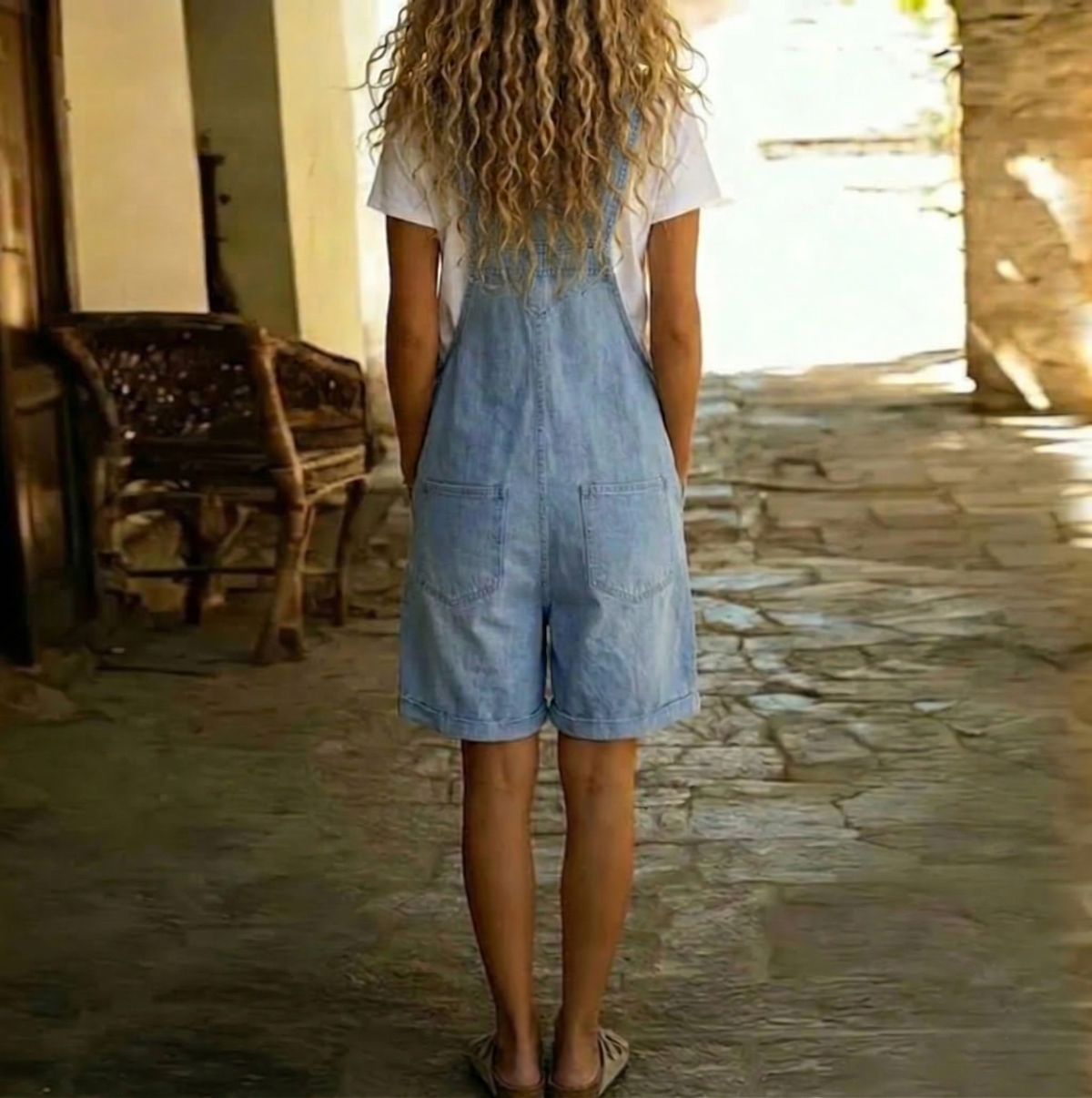 Clara | Vintage Washed Soft Denim Short Overalls
