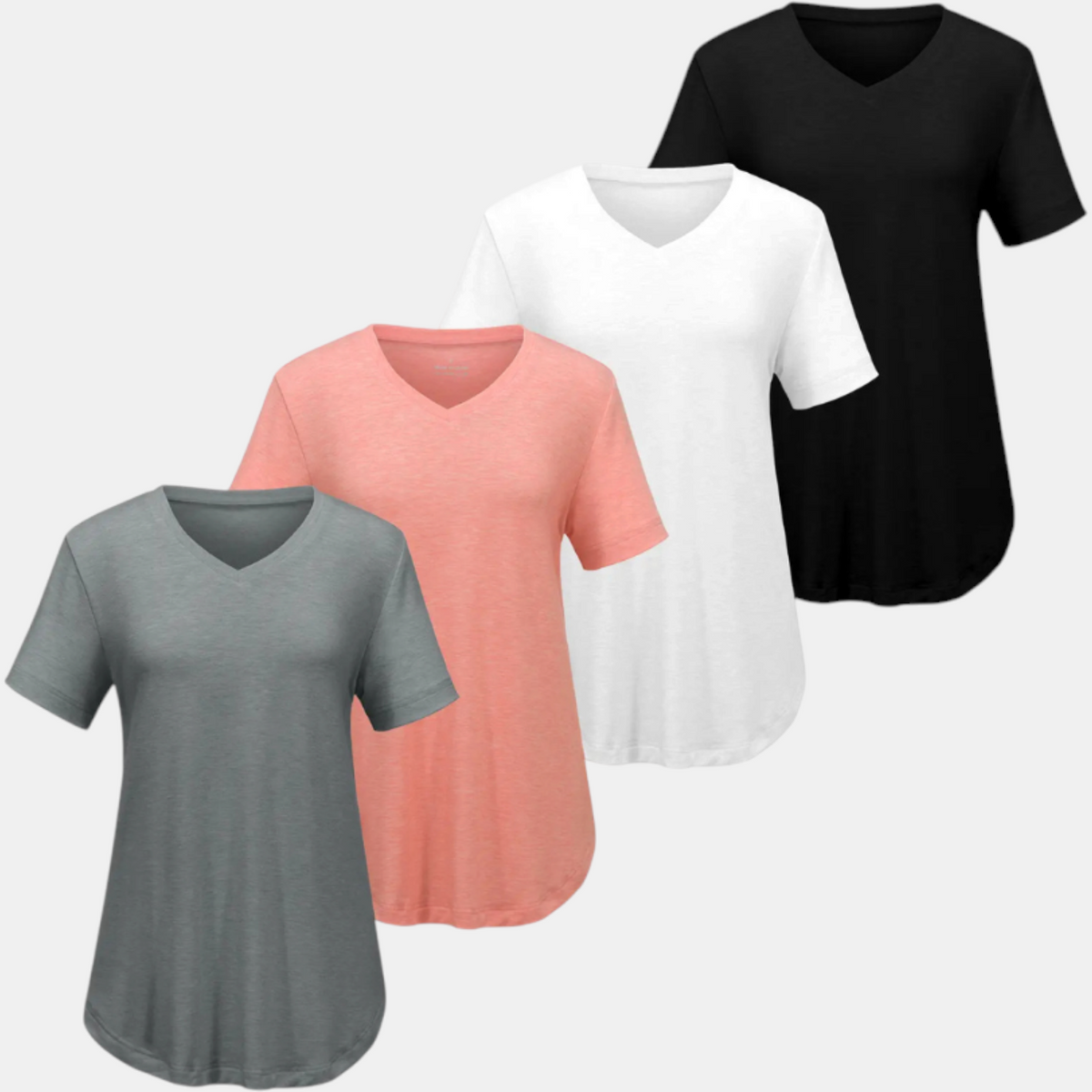 Women's V-Neck Short Sleeve Relaxed Fit T Shirt Curved Hem