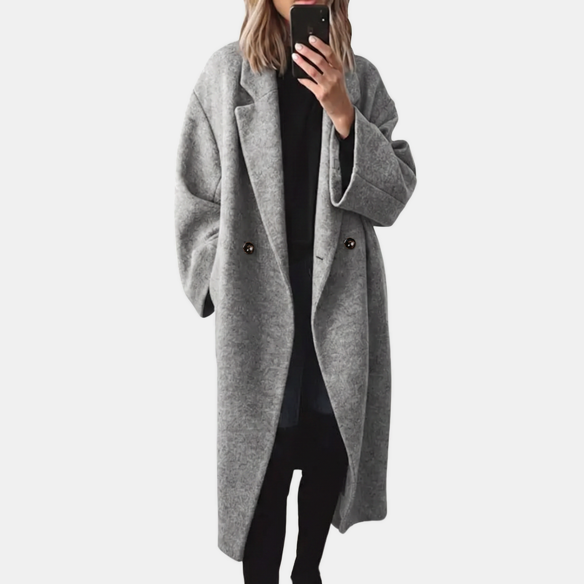 Women's Double Breasted Notched Lapel Longline Winter Coat