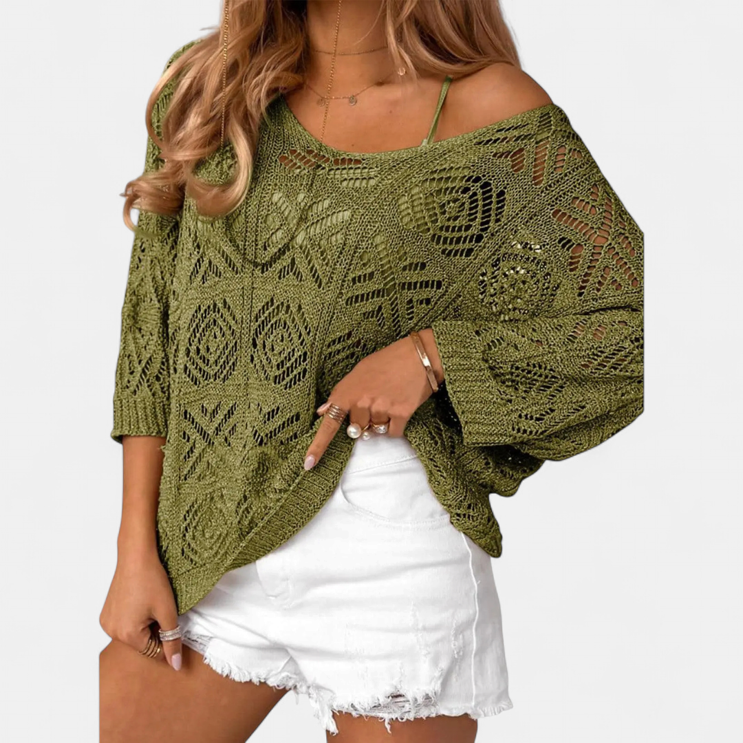 CORA™ – Crochet Batwing Pullover Sweater