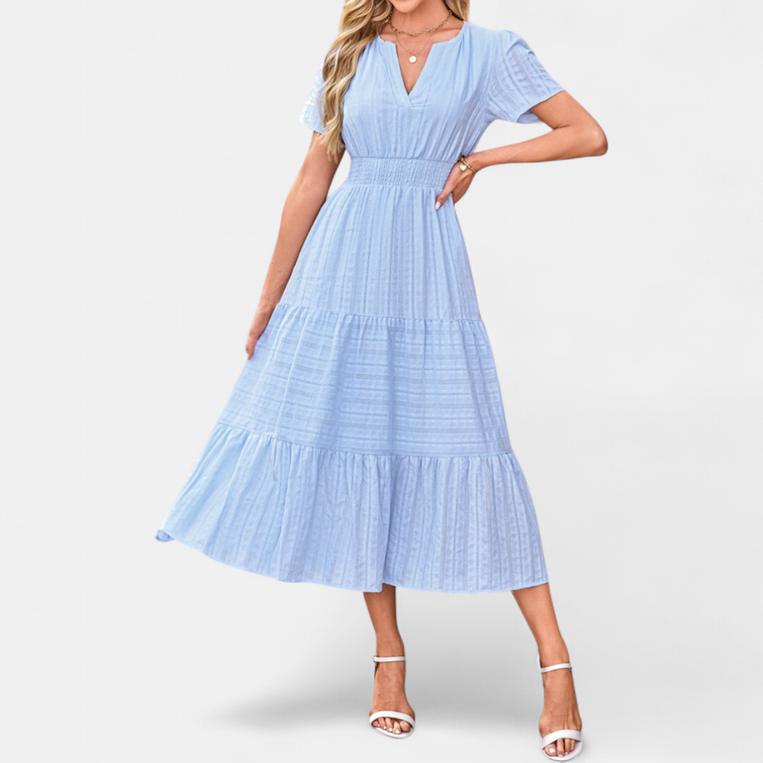 CORALIE™ – Flirty V-Neck Puff Sleeve Dress