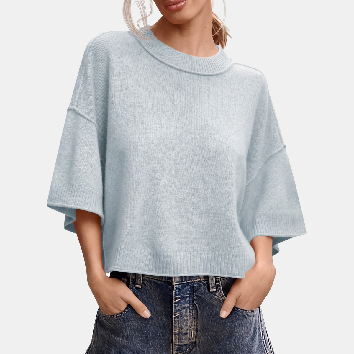 Women's Oversized Cropped Short Sleeve Sweater Top