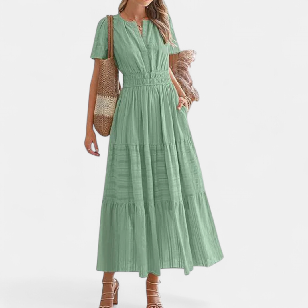CORALIE™ – Flirty V-Neck Puff Sleeve Dress