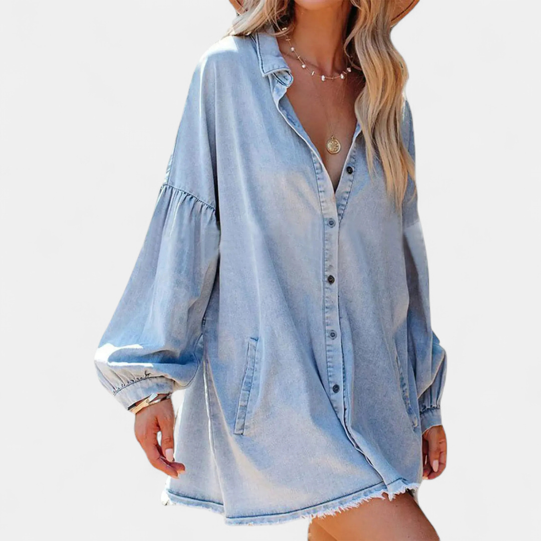 WYNNIE™ – Relaxed Frayed-Hem Denim Top