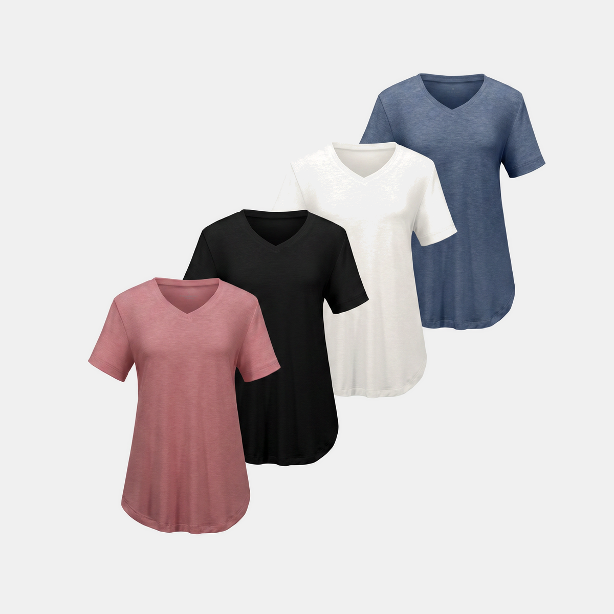Women's V-Neck Short Sleeve Relaxed Fit T Shirt Curved Hem