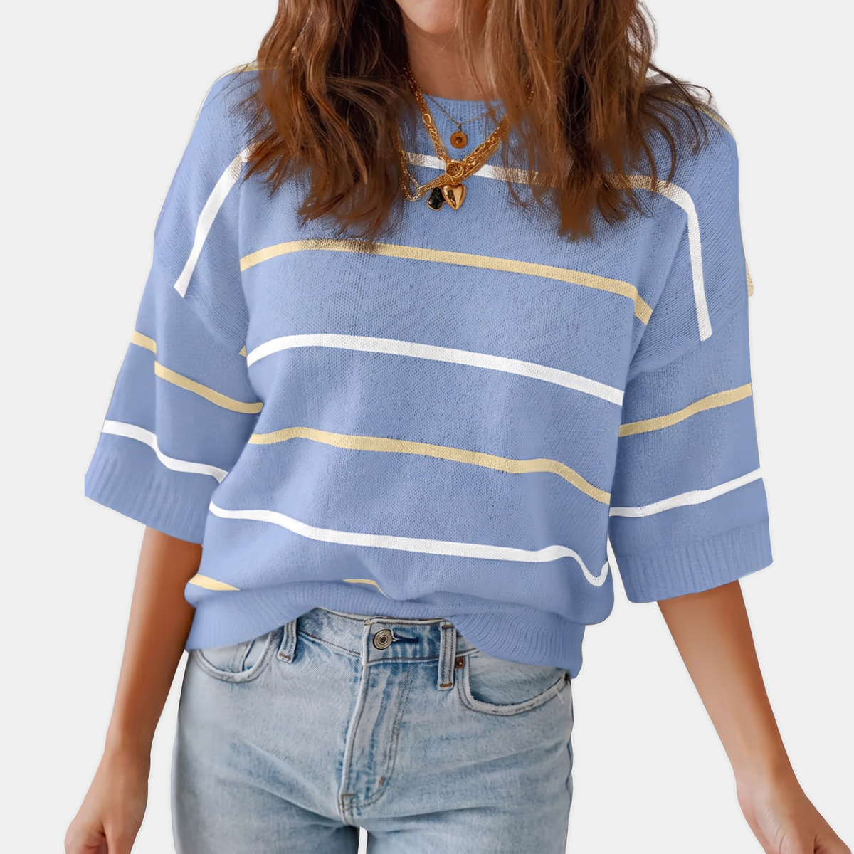 Women's Striped Knit Oversized Sweater with Ribbed Cuffs