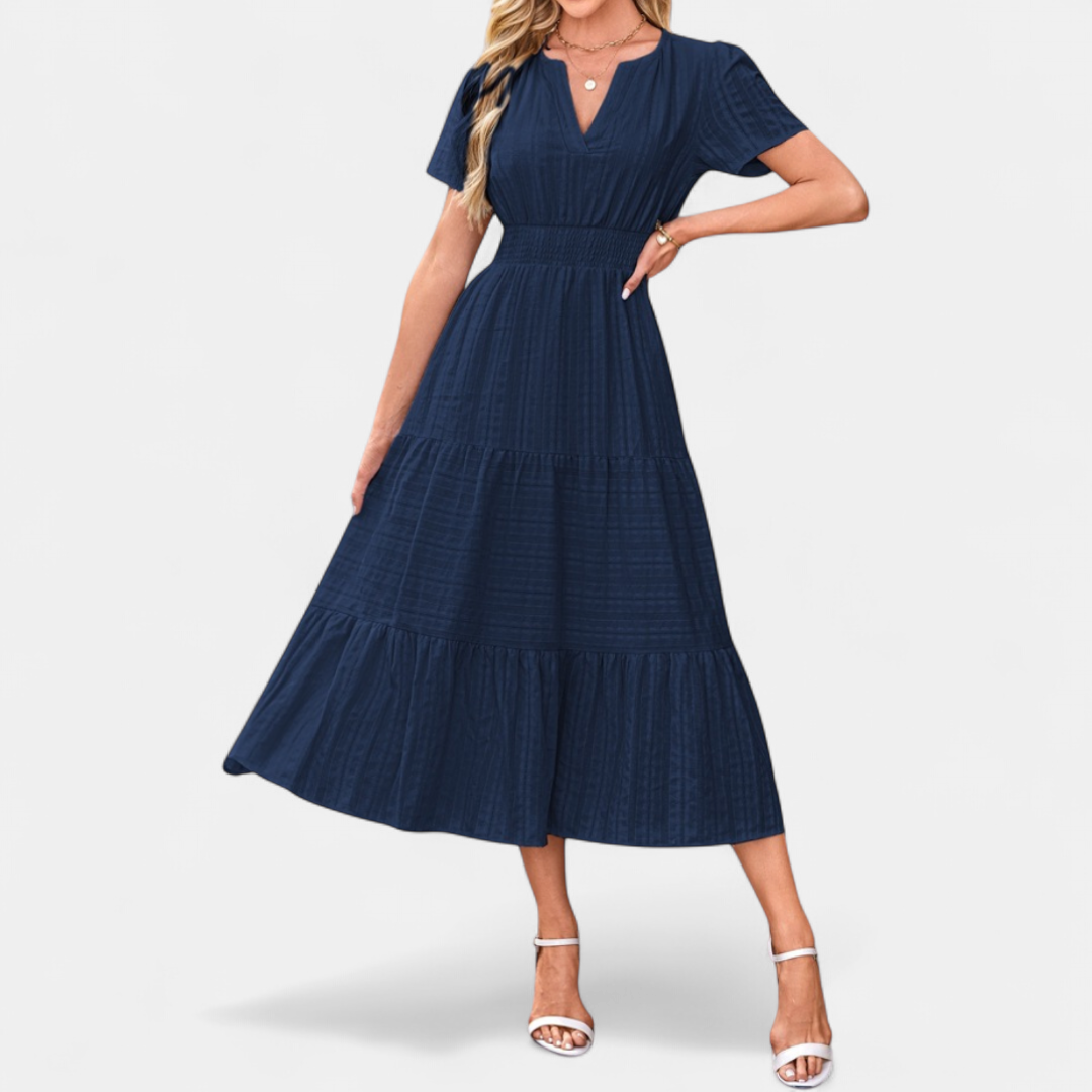 CORALIE™ – Flirty V-Neck Puff Sleeve Dress