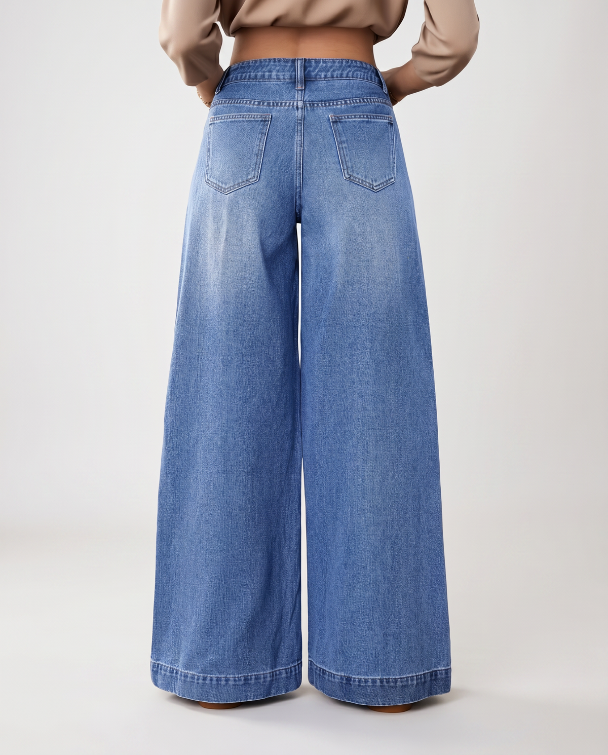 Stylish Blue Wide Leg Jeans for Women with High Waisted Button Front Denim Relaxed Style