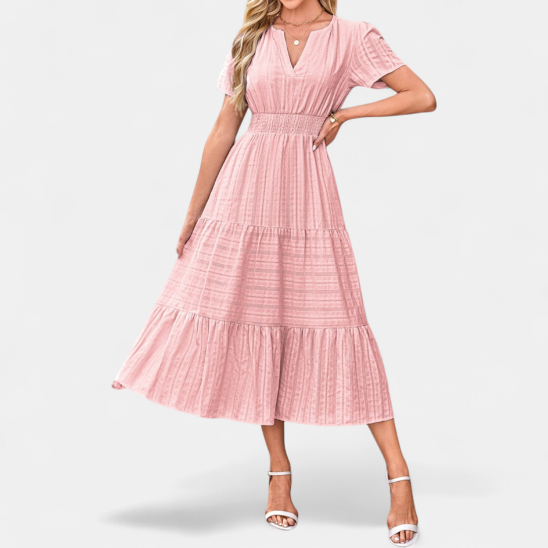 CORALIE™ – Flirty V-Neck Puff Sleeve Dress