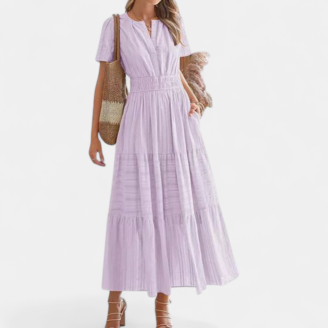 CORALIE™ – Flirty V-Neck Puff Sleeve Dress