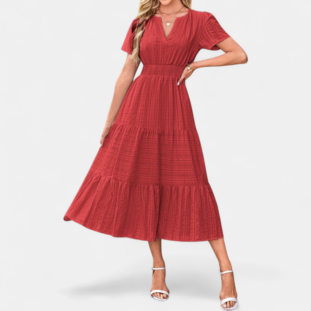 CORALIE™ – Flirty V-Neck Puff Sleeve Dress