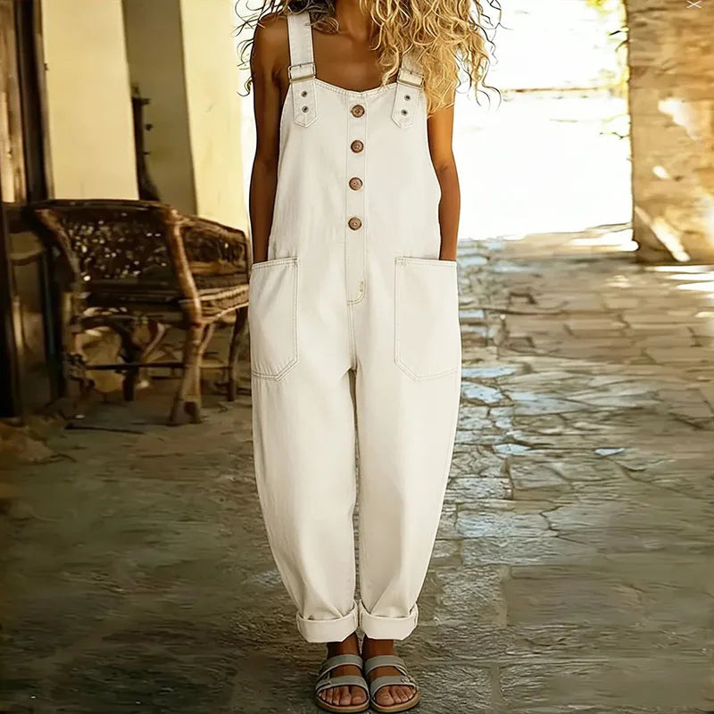 Mae | Vintage Soft Denim Look Overalls with Adjustable Straps