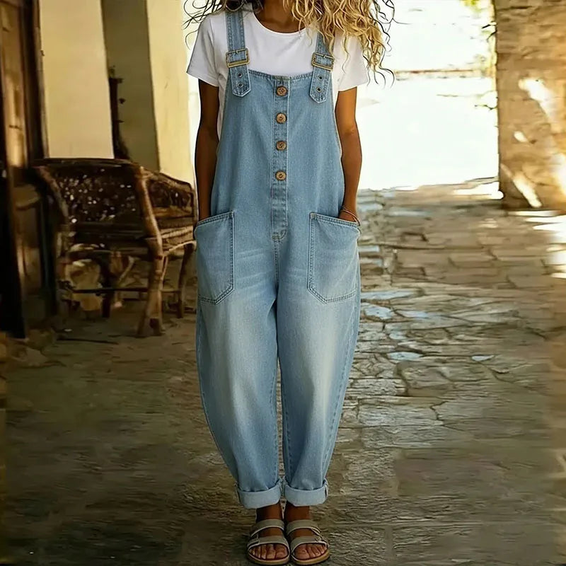 Mae | Vintage Soft Denim Look Overalls with Adjustable Straps