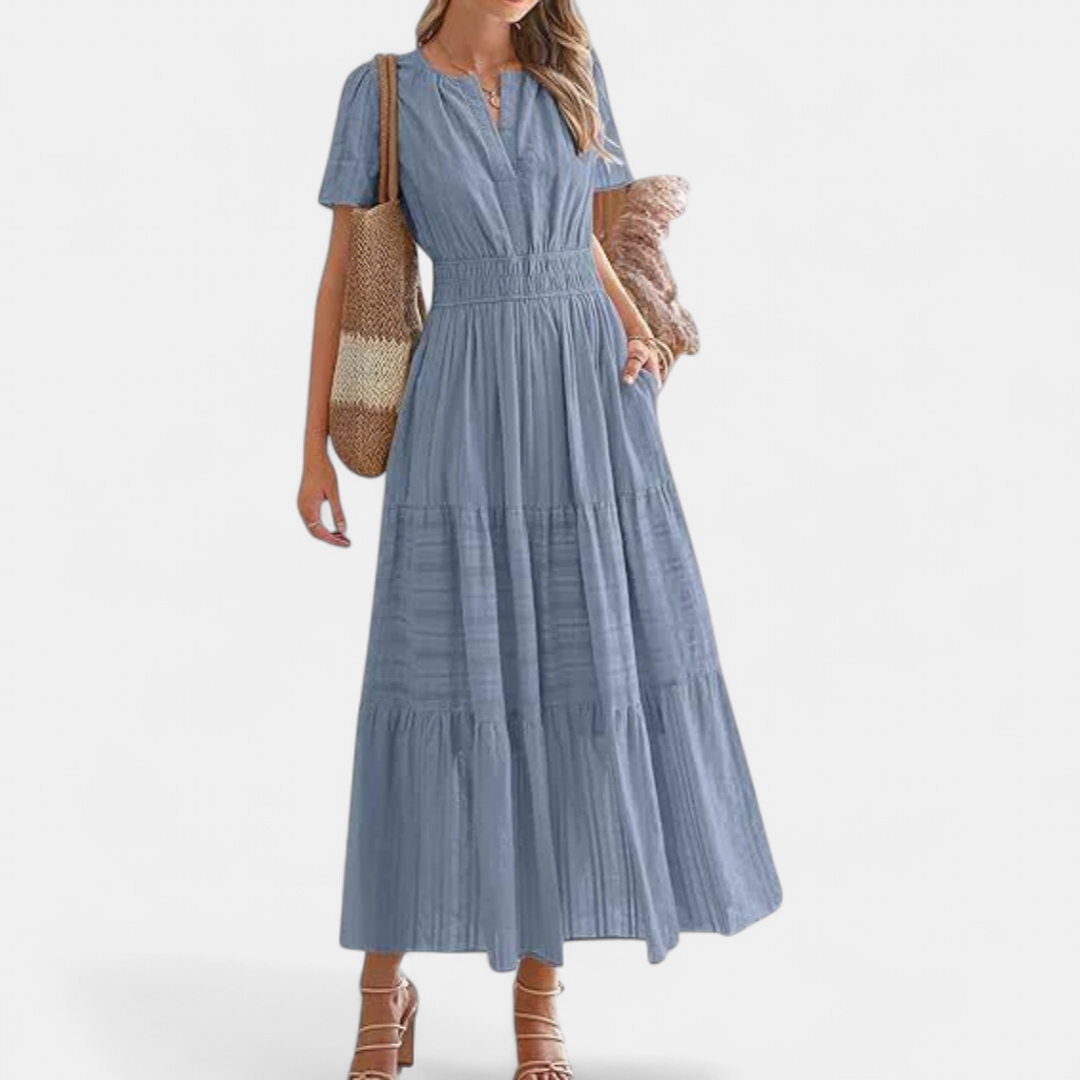 CORALIE™ – Flirty V-Neck Puff Sleeve Dress