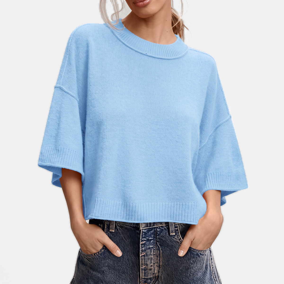 Women's Oversized Cropped Short Sleeve Sweater Top